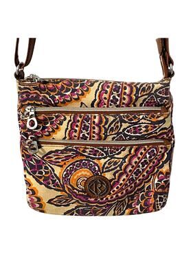 Relic by Fossil Triple Zip Bag Womens Purple & Gold Paisley Boho Crossbody